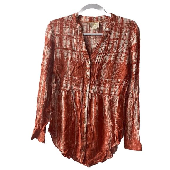 Maeve Tops - 59-7 ANTHROPOLOGIE MAEVE orange tan pleated rayon long button up sleeve top 4
